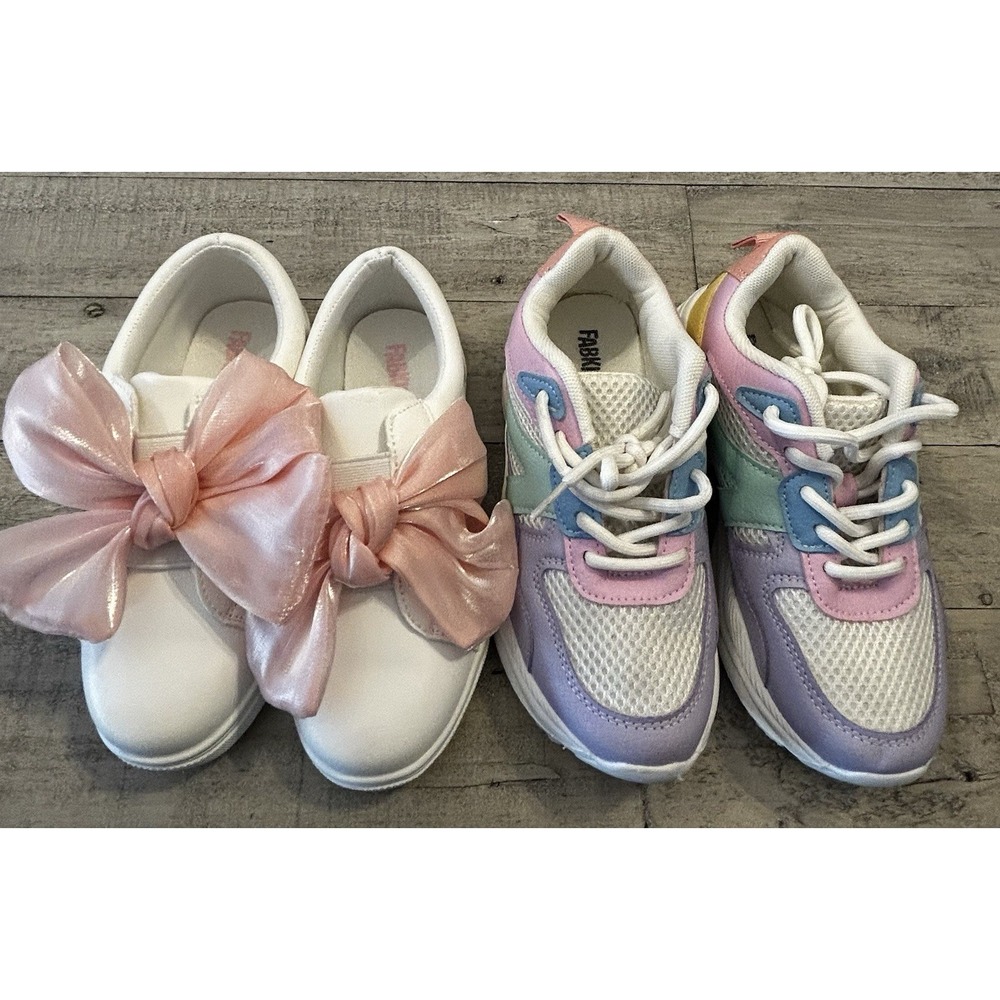 Fabkids 2 Pair Of Sneakers - White With Bow Slip On & Pastel Lace Up US Size 1